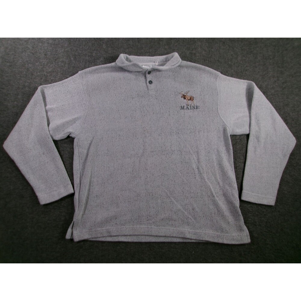 Miane Jacket Mens Small Gray Polo Causal Pullover Embordered Long Sleeve